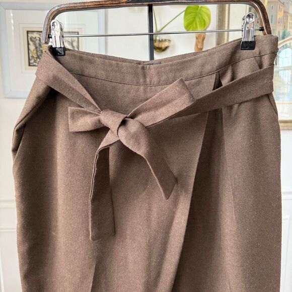 Luukaa Brown Trousers Taper Slightly Cropped Crossfront Tie Sash $180 12 - Picture 2 of 9
